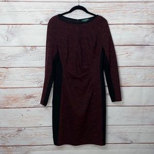 ♥️ Lauren Ralph Lauren Women's Two-Toned Ruched Long Sleeve Sheath Dress Size 12